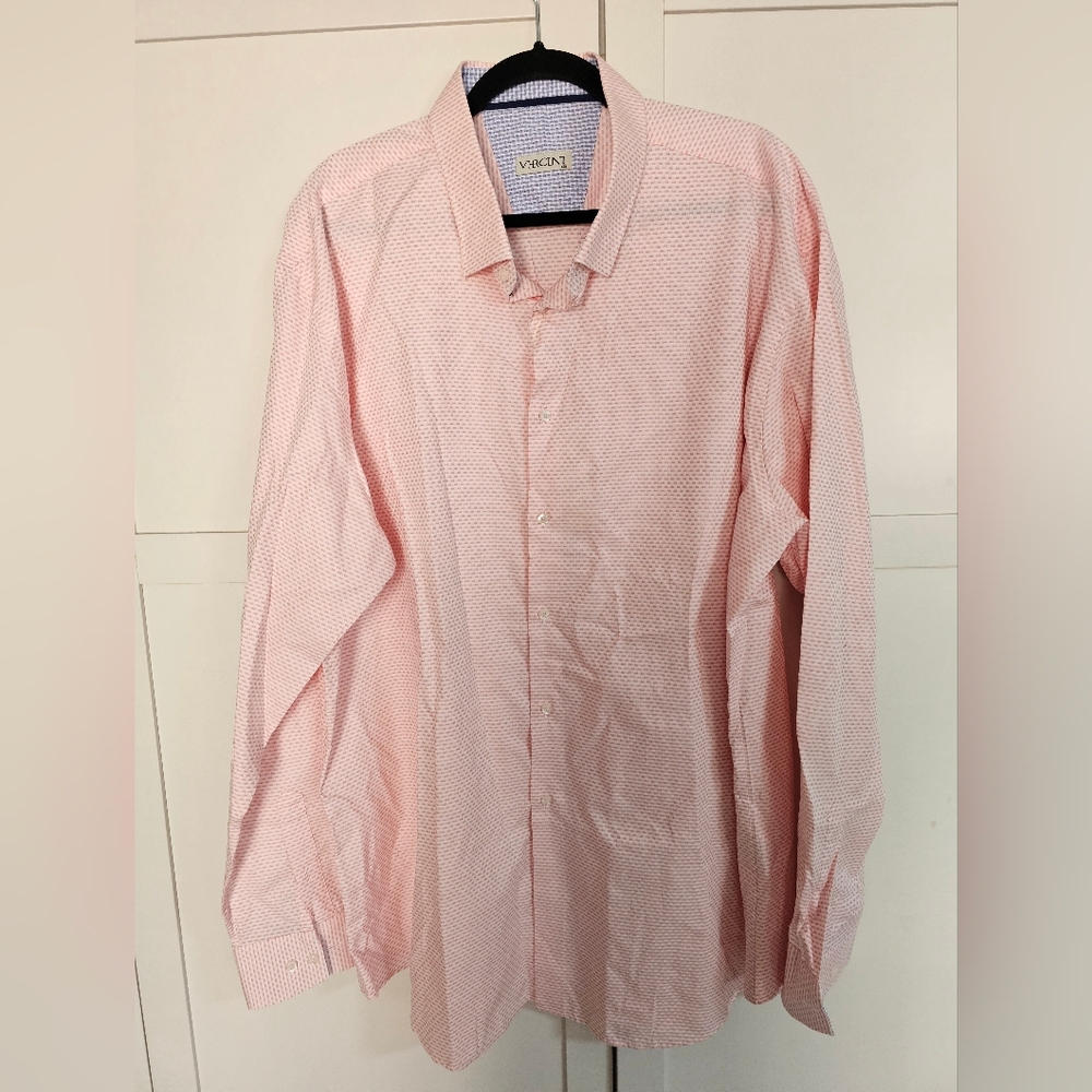 Vercini Men's Shirt 4XL NWT Pink Blue Flip Cuff 100% Cotton Gorgeous